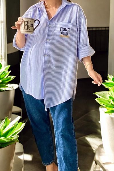 Flow Mi̇sseale Light Blue Striped Everlast Embroidered Shirt