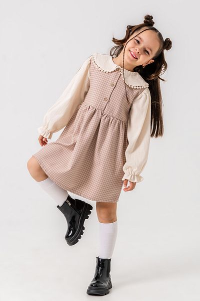 Smile Kids Rochie pentru fetiță, cu guler în carouri, cu nasturi, pentru 3-7 ani 3718-1