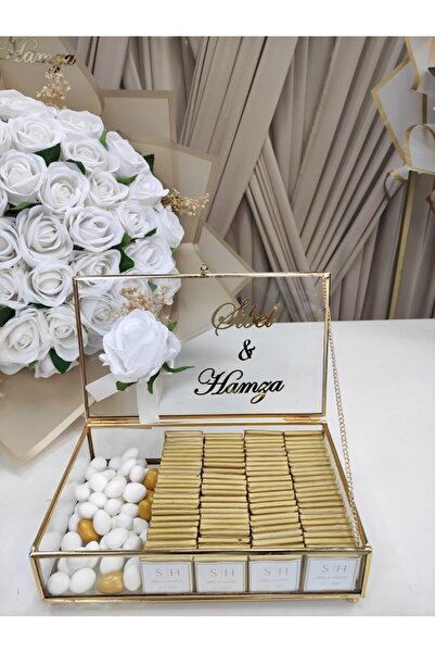 Masalsı Concept Özel Cam Kutuda 100 Adet Kız İsteme Çikolatası, Söz-nişan Çik...