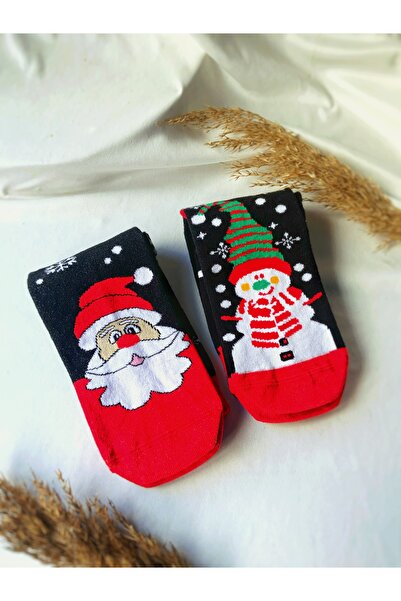 Atölye Merdiven 2-компонентен комплект новогодишни чорапи, коледен подарък, Дядо Коледа, снежен човек