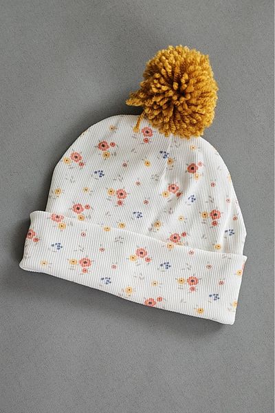 ALYA Baby Multi-Patterned Organic Cotton Camisole Beanie with Pompom