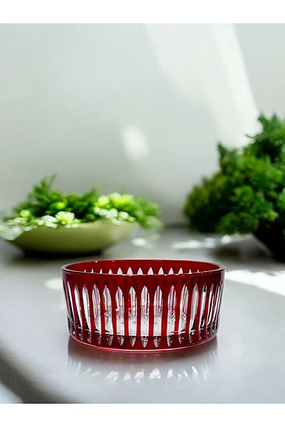 Paşabahçe Crystal Cuth Hand Crawn 19cm Red Footless Bowl