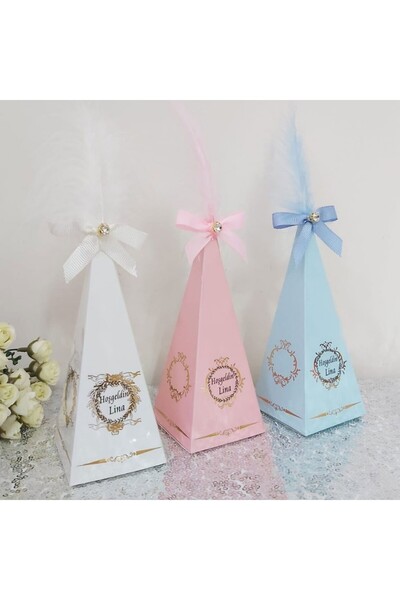 Hayaller Dükkanı 30 Adet Varak İşlemeli Külah Tüylü Söz Nişan Hediyeliği Bebek Şekeri Bebek Mevlüt Şekeri-Krem