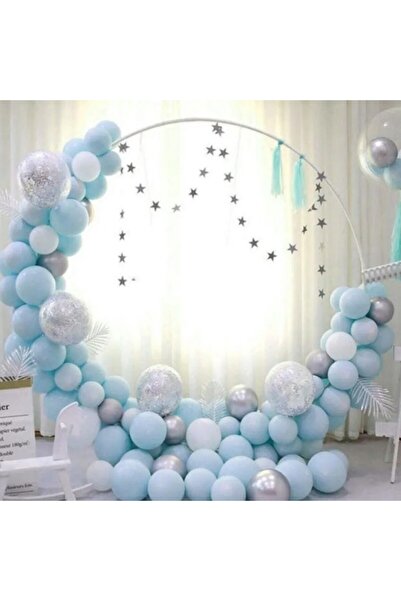 Hayaller Dükkanı Mavi Makaron Gümüş Krom Konfetili Balon Zincir Seti-
