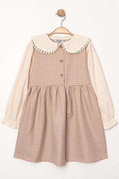 Smile Kids Rochie pentru fetiță, cu guler în carouri, cu nasturi, pentru 3-7 ani 3718-1