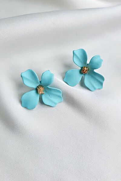 PETEK AKSESUAR Mini Flower Earrings Turquoise Blue