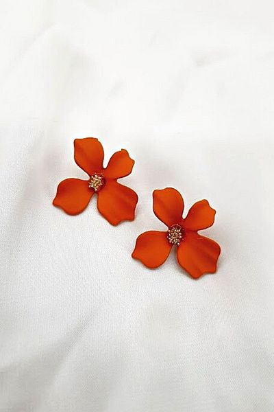 PETEK AKSESUAR Mini Flower Earrings Orange