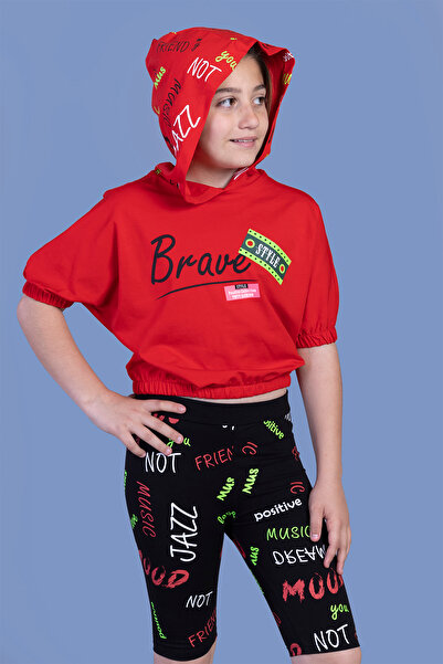 Toontoy Girl's Biker Tights Hooded Set