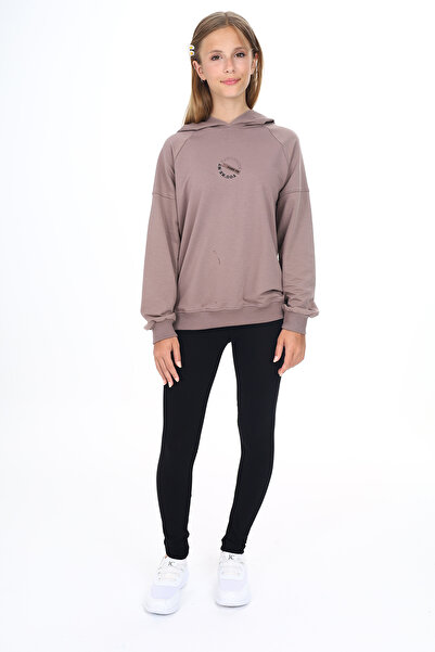 Toontoy Κοριτσίστικο κοστούμι με κουκούλα με κείμενο στο μπροστινό μέρος με τύπωμα κολάν