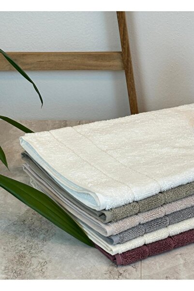 NOİSY TEKSTİL Cream 2 Pieces 100% Cotton Framed Luxury Foot Towel 50 X 80 cm