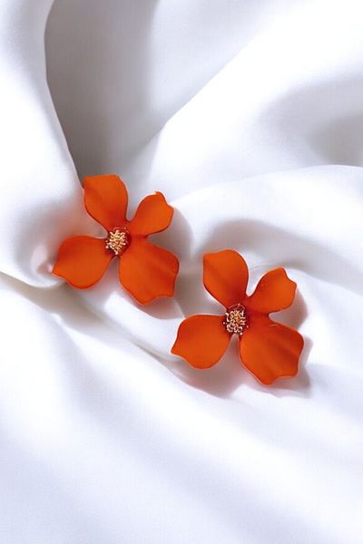 PETEK AKSESUAR Mini Flower Earrings Orange