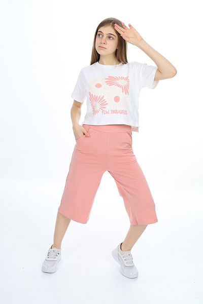 Toontoy Girl's Flw Paradise Printed Capri Suit