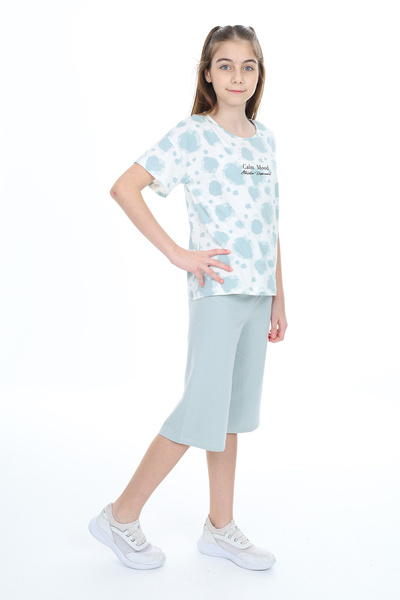 Toontoy Girl's Tie-Dye Patterned Printed Capri Suit