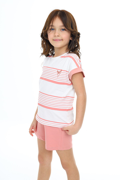 Toontoy Σετ κοριτσίστικο με ριγέ κέντημα καρδιάς με σορτς