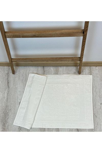 NOİSY TEKSTİL White 2 Pieces 100% Cotton Framed Luxury Foot Towel 50 X 80 cm