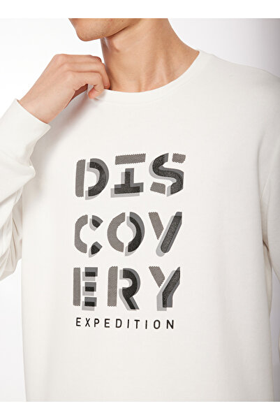 Discovery Expedition Ekru Erkek Bisiklet Yaka Baskılı Sweatshirt D3WM-SWT42 B...