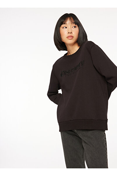 Discovery Expedition Siyah Kadın Bisiklet Yaka Nakışlı Sweatshirt D3WL-SWT15 ...