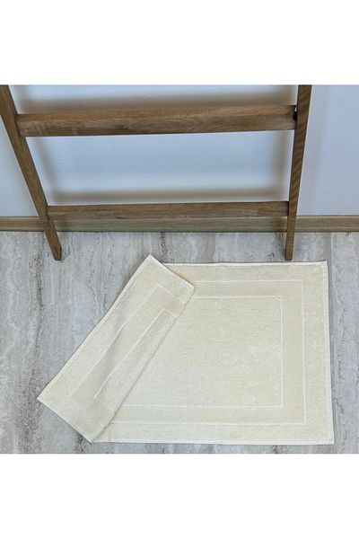NOİSY TEKSTİL Cream 2 Pieces 100% Cotton Framed Luxury Foot Towel 50 X 80 cm