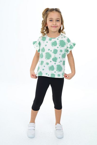 Toontoy Girl's Tie-Dye Patterned Emblem Capri Suit