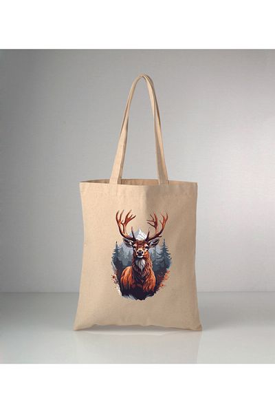 GİFTORA Raw Cloth Bag with Deer Print 35X40 cm