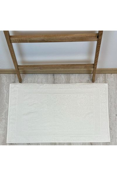 NOİSY TEKSTİL White 2 Pieces 100% Cotton Framed Luxury Foot Towel 50 X 80 cm