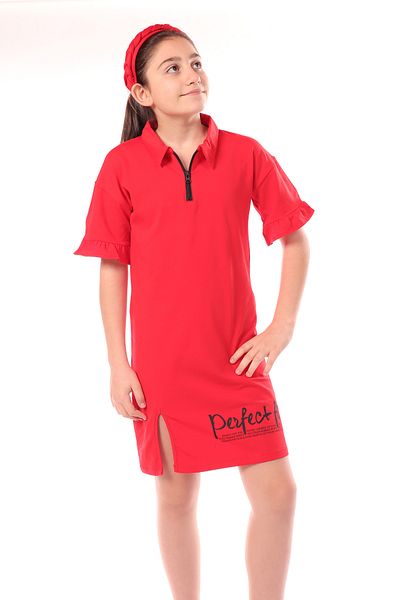 Toontoy Girl - Perfect Fit Printed Dress with Collar and Zipper Detail