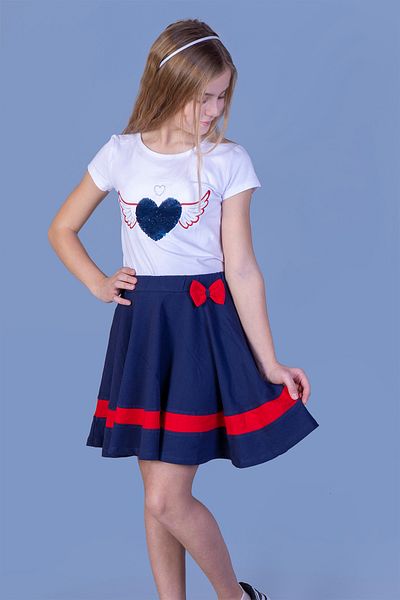 Toontoy Heart Embroidered Sequin Embroidered Girl's Skirt Suit