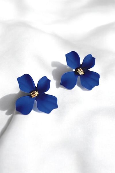 PETEK AKSESUAR Women's Navy Blue Mini Flower Earrings