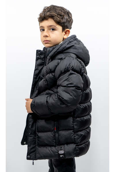 FREE ARSLAN COLLECTİON Erkek Çocuk Mont Kürklü Peluş Astarlı Çıkarılabilir Kapüşonlu Siyah Mont