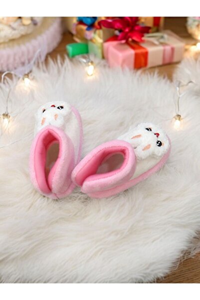 Burcumay Kız Çocuk Pembe Tavşanlı Panduf Kışlık Yumuşak Peluş Ev Ayakkabısı
