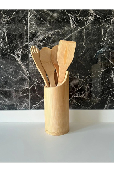 ALBAK Life 4'lü Bambu Standlı Mutfak Seti Kaşık Spatula