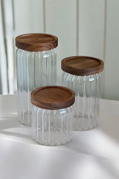 mightpera Set of 3 Acacia Jar with Lid 500 ml / 700 ml / 1000 ml