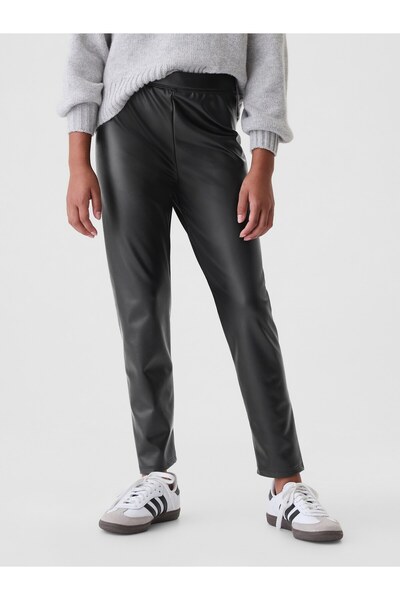 GAP Kız Çocuk Siyah Suni Vegan Deri Legging Tayt