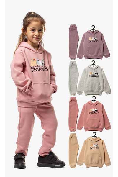 mhk burç bebe Hooded 3 Thread Girl's Set