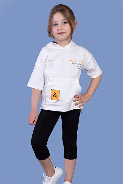 Toontoy Girl's Printed Hooded Kangaroo Pocket Tights Set