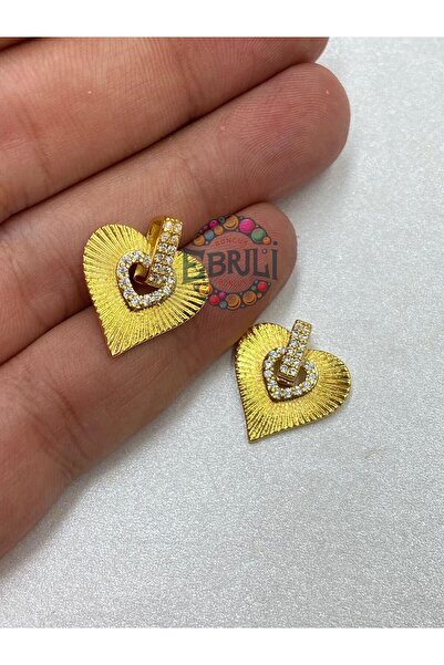 Ebruli Boncuk Zirkon Altın Rengi Kalp Kolye Ucu Çelik Takı Aksesuar (1 Adet)