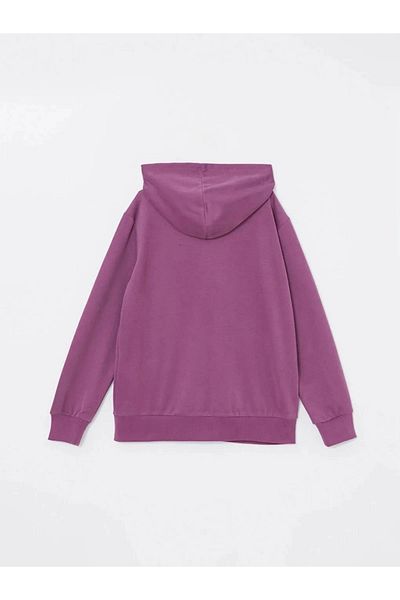 LC Waikiki Lcw Kids Girl's Hooded Light Plum Sweatshirt - Long Sleeve, Zippered