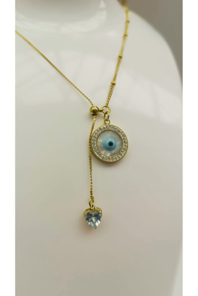 shop قلادة أنيقة جدًا وأنيقة للغاية بتفاصيل حجر الزركون وخرز عين الشر