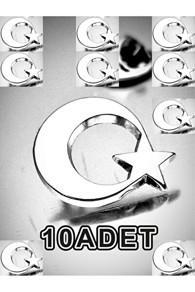 YÖRÜK TASARIM 10 Adet Ay Yıldız Yaka Rozeti Krom Kaplama