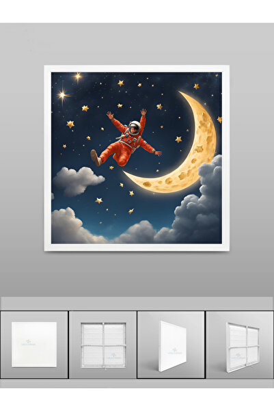 Gökyüzü Panel Uzay, Astronot, Yıldız avize, 60watt, beyaz ışık, 60x60 modern kare led avize, Çocuk odası uzay