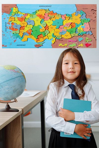 Farklı Bi Kağıt Practical Holdable No Pasting Required Colored Türkiye Map 118×56 Cm