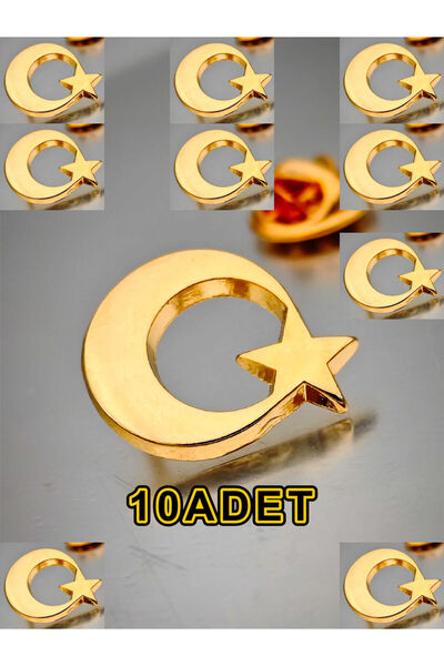 YÖRÜK TASARIM 10 Adet Ay Yıldız Yaka Rozeti Altın Kaplama