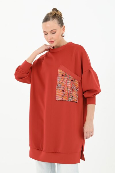 Puane Kadın Scuba Kumaş Renkli Cep Kuş Gözü Detaylı Tunik 10574