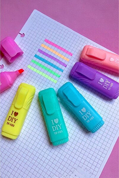 LYLLIA 6'lı Karışık Fosforlu Keçeli Kalem Seti Love Day Mottolu / Fosforlu Ka...