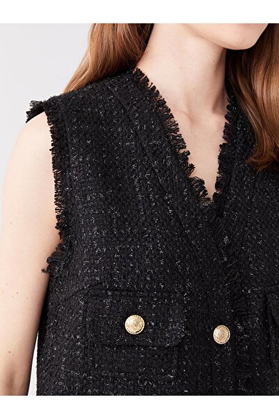 LC Waikiki Classic New Black Women's V-Neck Solid Vest