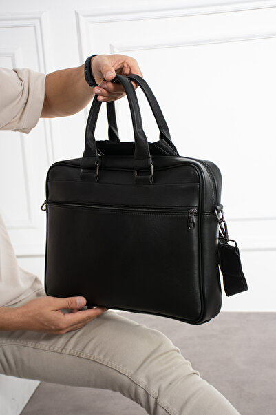 Erzeno Hakiki Deri Laptop ve Evrak Çantası / Uzun Askılı Büyük Boy Laptop Çanta