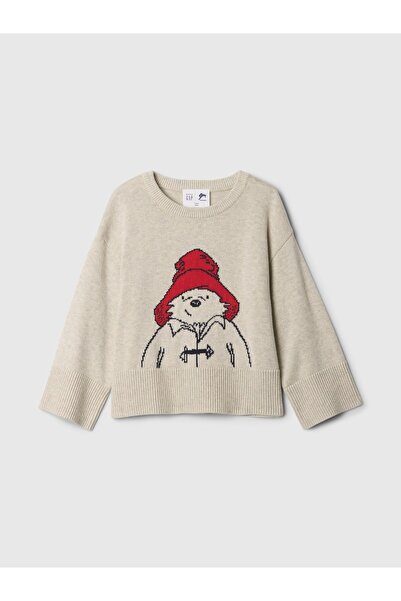 GAP Kız Bebek Bej Paddington Grafikli Yırtmaç Detaylı Sweatshirt