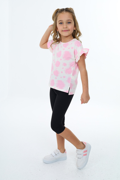 Toontoy Girl's Tie-Dye Patterned Emblem Capri Suit