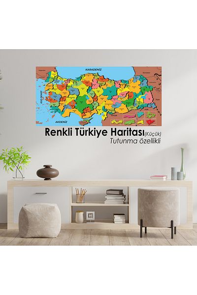 Farklı Bi Kağıt Practical Holdable No Pasting Required Colored Türkiye Map 118×56 Cm