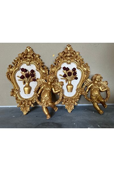 busraconcept Melek biblo melek ve bordo çiçek tablo 4 lü set